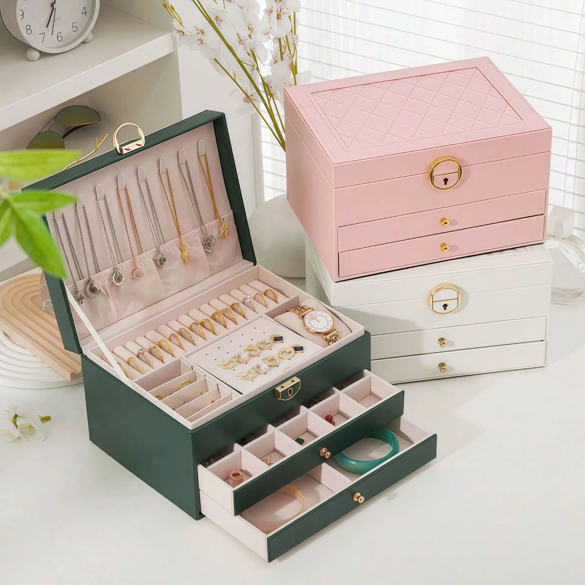 Luxury Three Layers High Quality Leather Jewelry Box