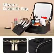 Travel Makeup Bag with LED Make up Case with Vanity Mirror 3 Color Setting Cosmetic Box Organizer for Beauty Tools Accessories