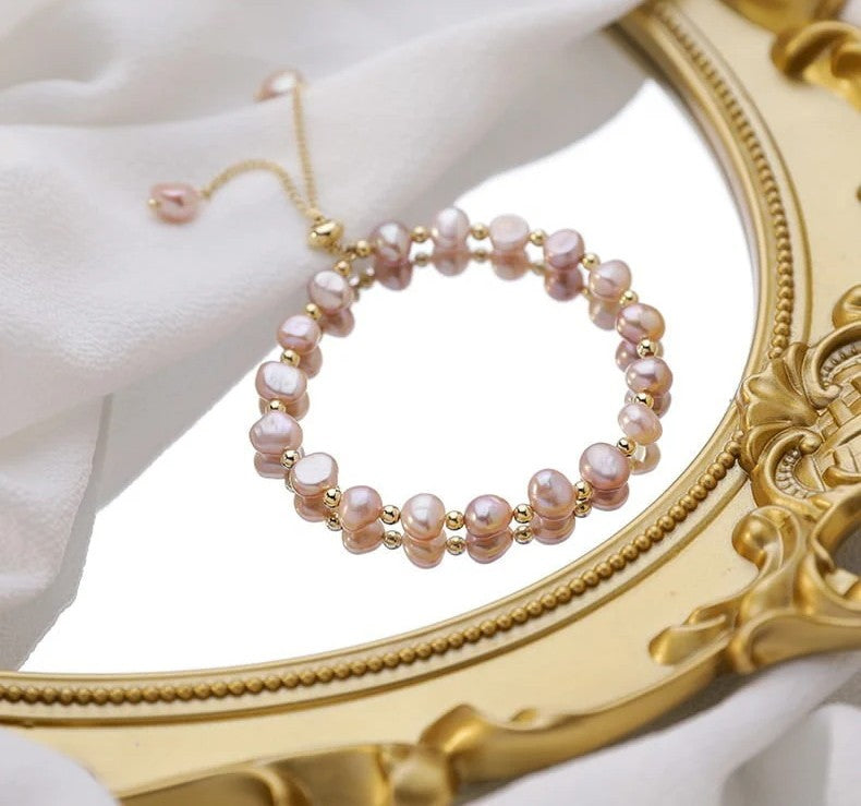 Oval Beads Pillar Doted Chain Bracelet