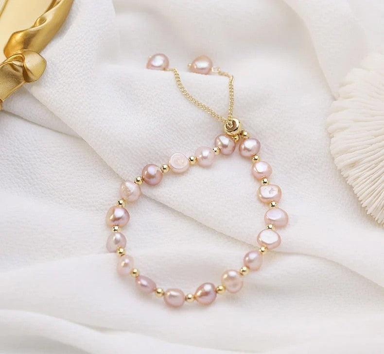 Oval Beads Pillar Doted Chain Bracelet