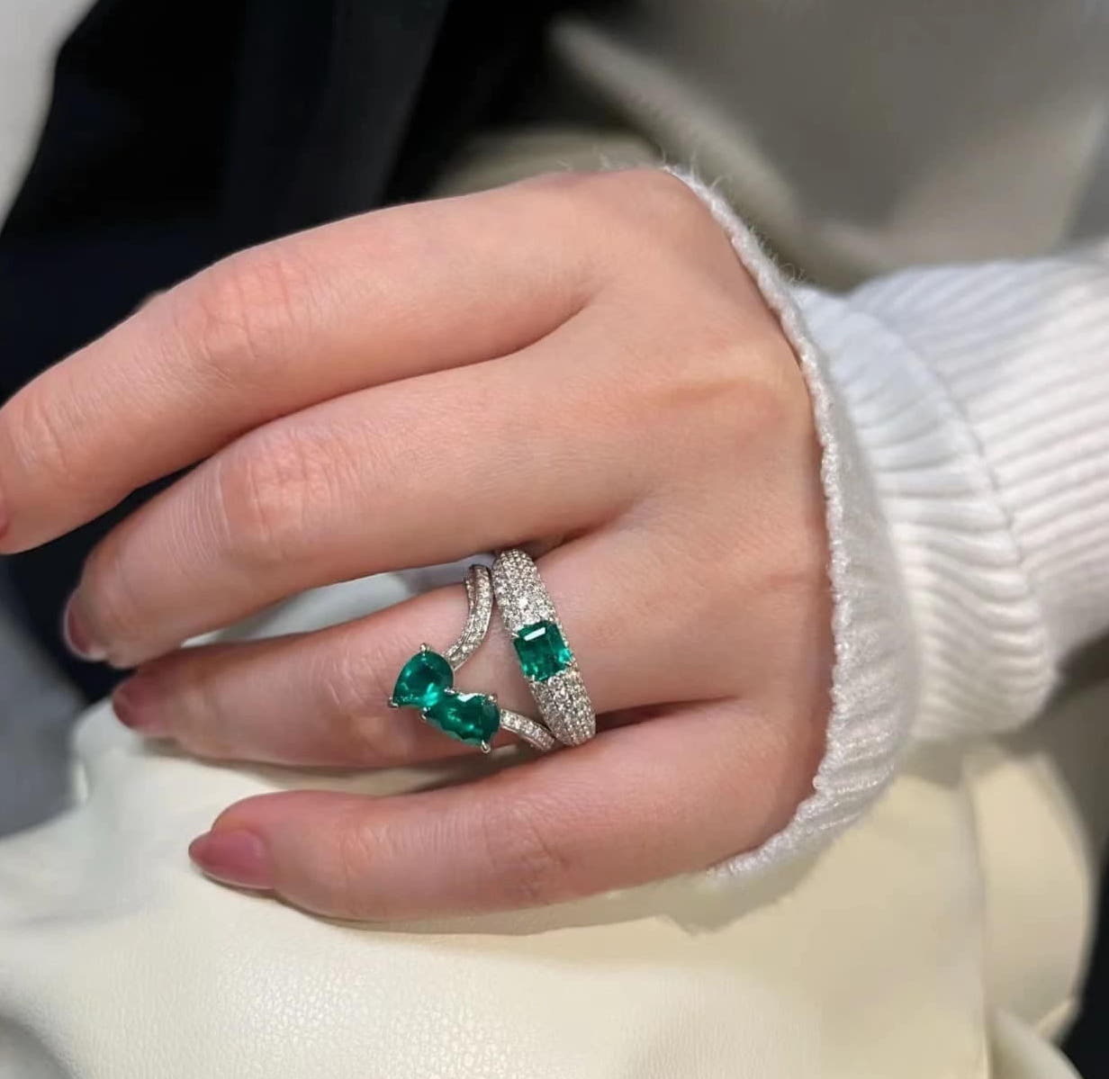 Rectangle Join Tear Cathedral Adjustable Ring