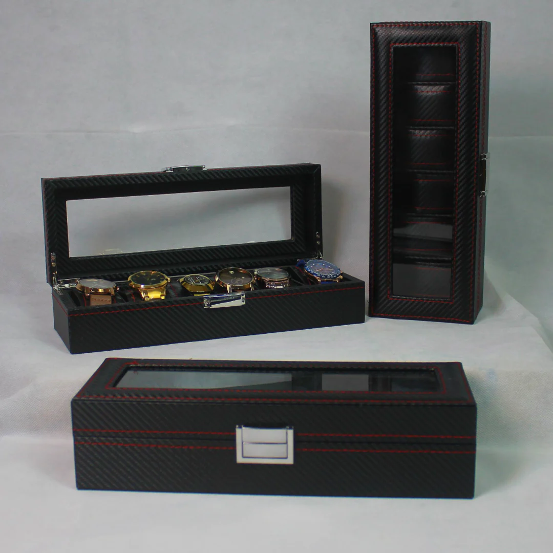 Leathered Red Carbon Fiber Print Watch Organizer