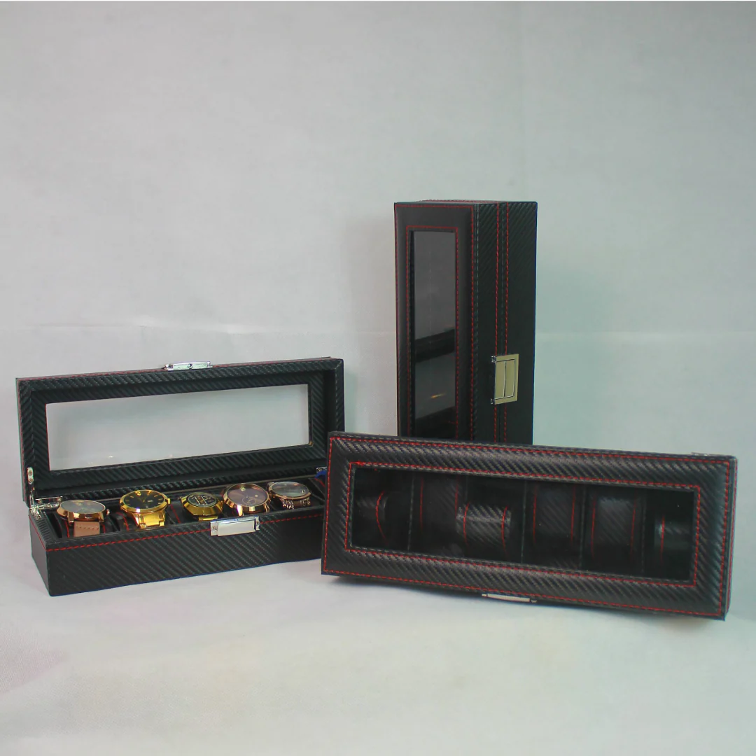 Leathered Red Carbon Fiber Print Watch Organizer