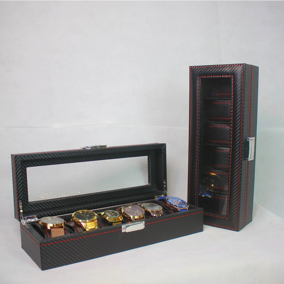 Leathered Red Carbon Fiber Print Watch Organizer