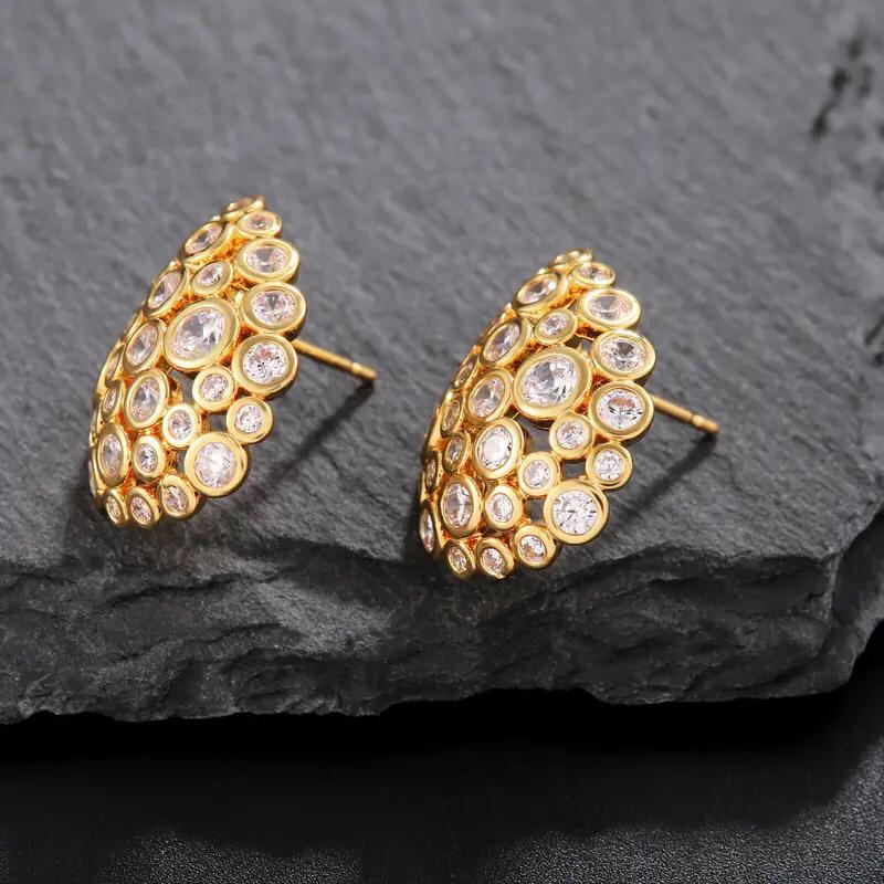 Colorful Copper Zirconia Gold-Plated Water Drop Earrings