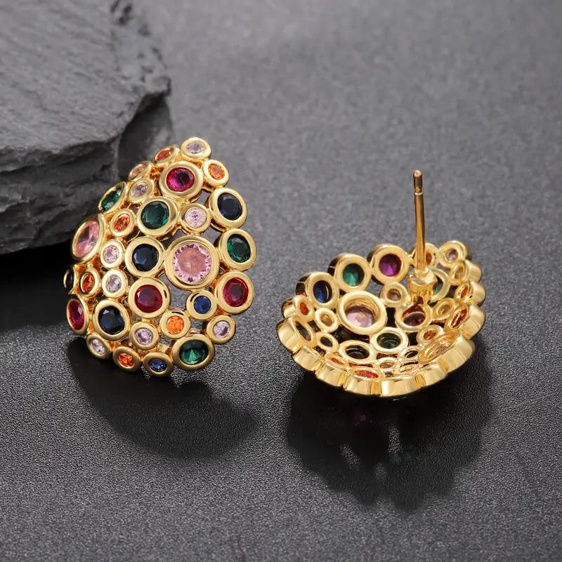 Colorful Copper Zirconia Gold-Plated Water Drop Earrings