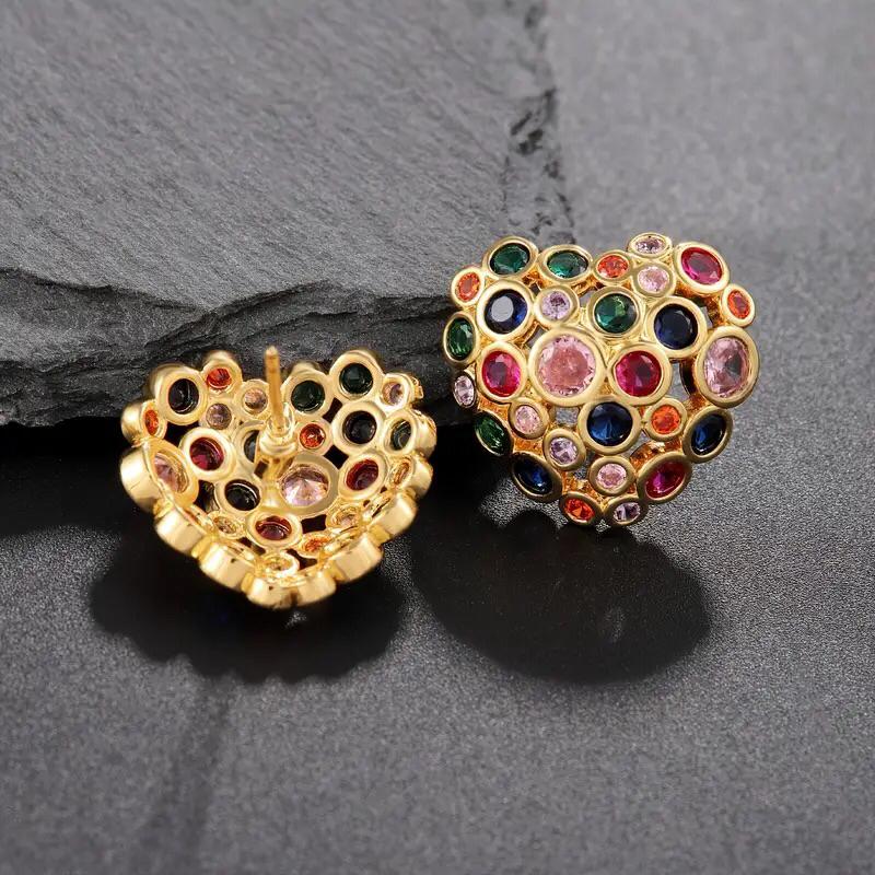 Colorful Copper Zirconia Gold-Plated Water Drop Earrings