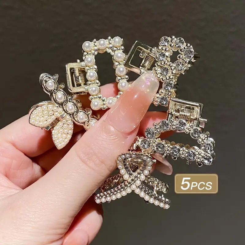 5PCS Small Imitation Pearl Hair Claw for Messy Hair