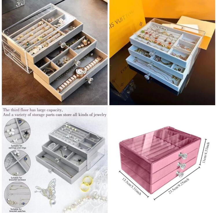 Acrylic 3-Layer Jewelry Box with Velvet Drawers