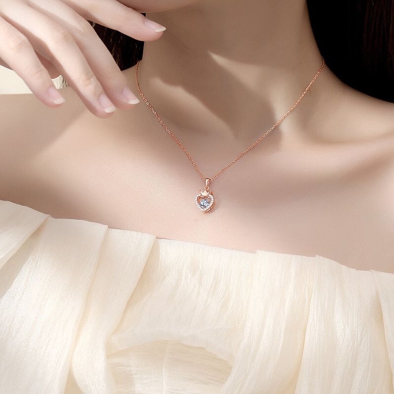 Moissanite Zircon Heart Crown Pendant Necklace