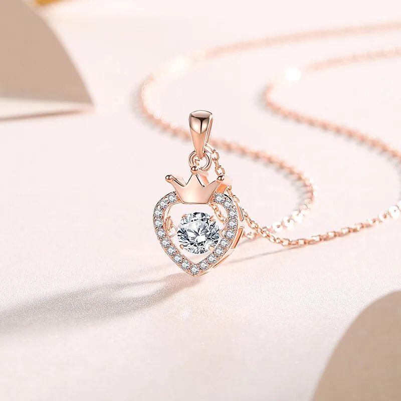 Moissanite Zircon Heart Crown Pendant Necklace