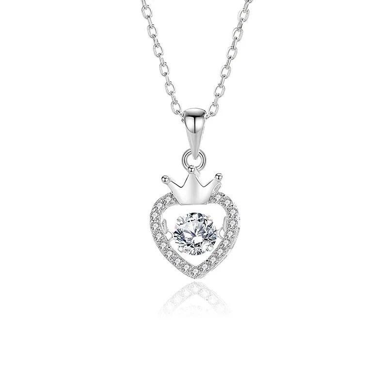 Moissanite Zircon Heart Crown Pendant Necklace
