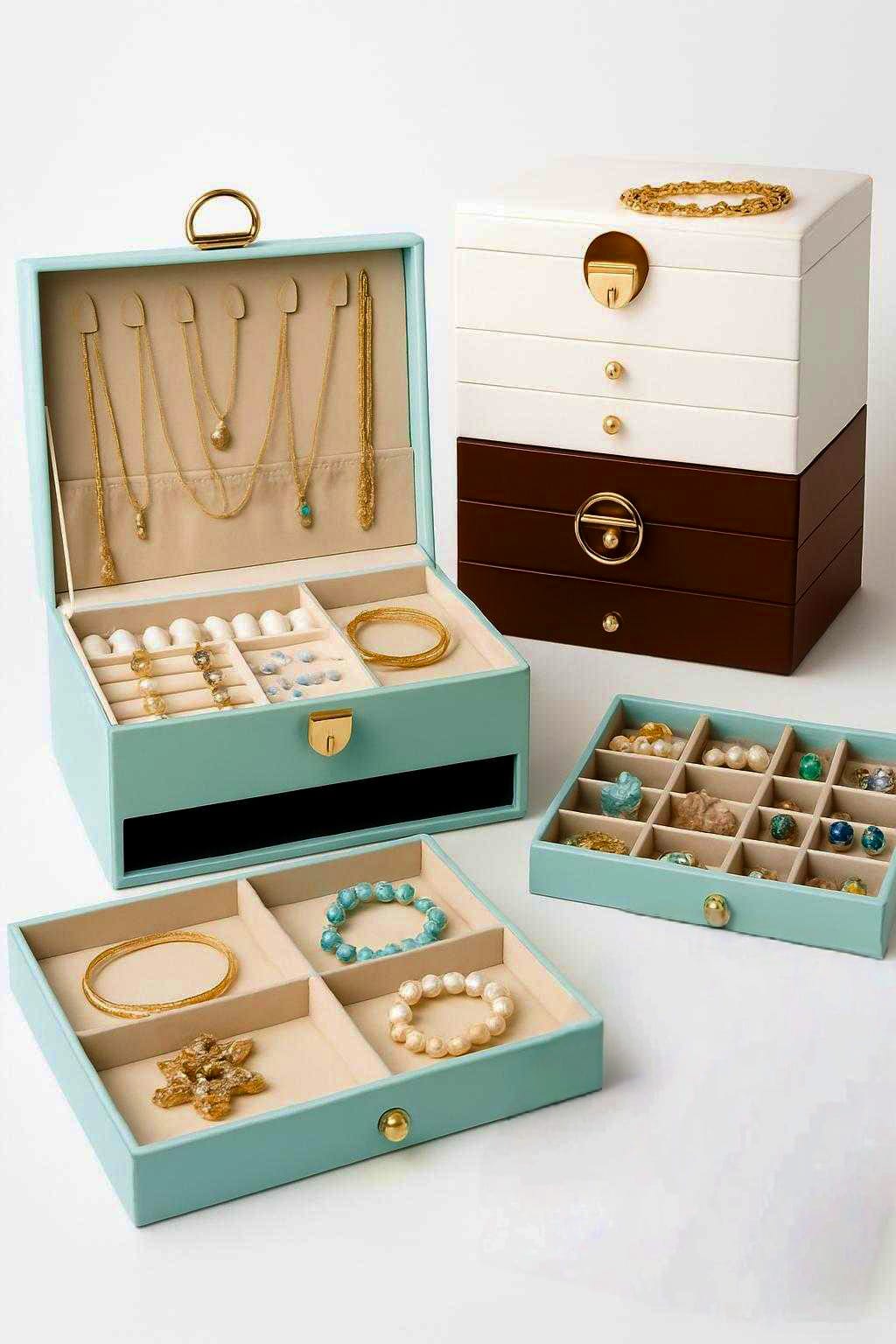 Luxury Three Layers High Quality Leather Jewelry Box
