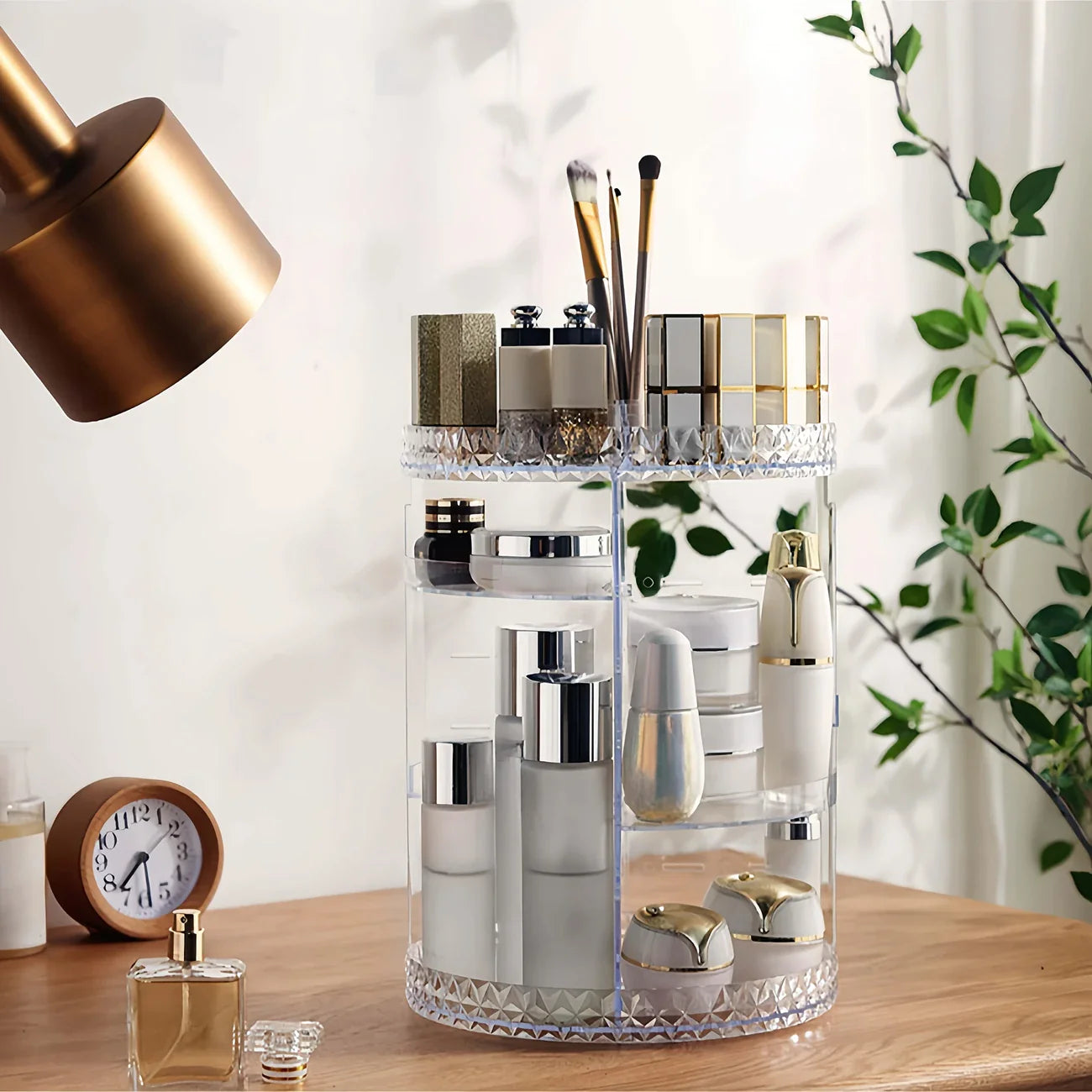 Adjustable Cosmetic Display Cabinet, Multifunctional Transparent Three-Tier