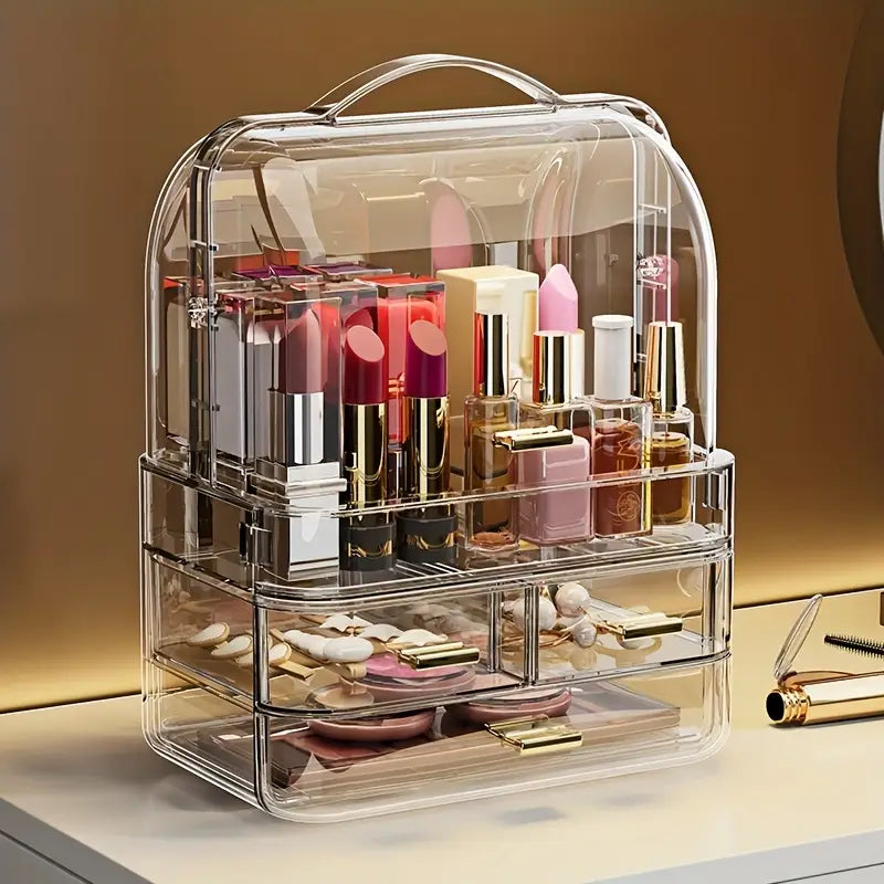 Transparent Makeup Storage Box with a Handle.