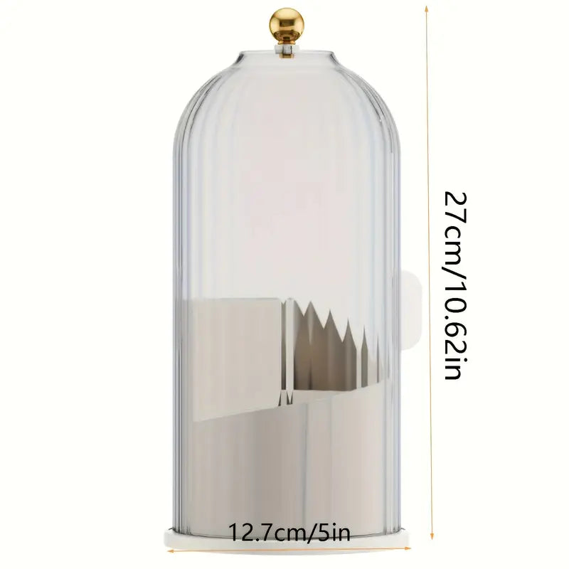 Stylish cylindrical design with ribbed texture, 360-degree rotating makeup organizer