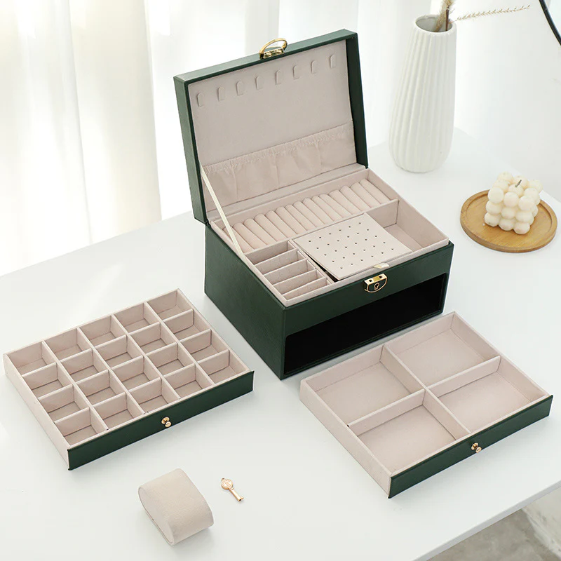 Luxury Three Layers High Quality Leather Jewelry Box