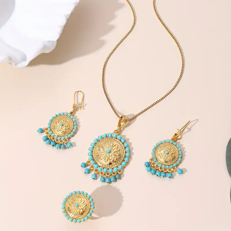 22K Golden Plated Copper  Round Pendant Necklace Set