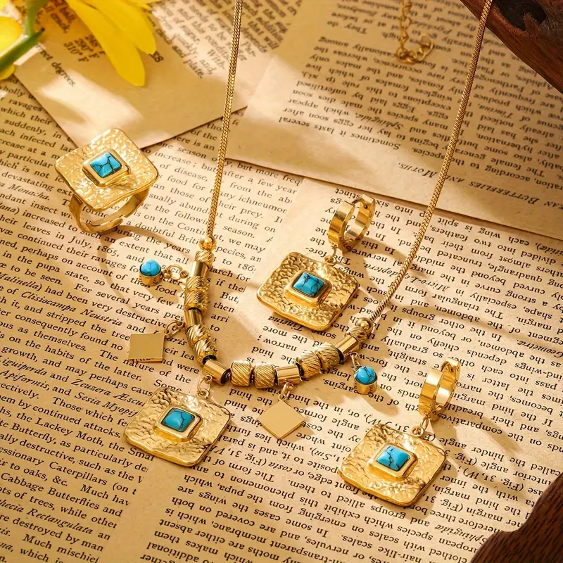 Vintage Jewelry Set 1 Pair of Earrings + 1 Necklace + 1 Ring Vintage