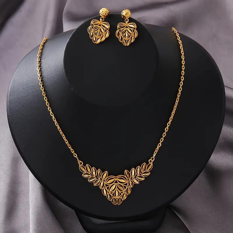 Middle Eastern Dubai Bridal Earrings and Necklace Jewelry Set