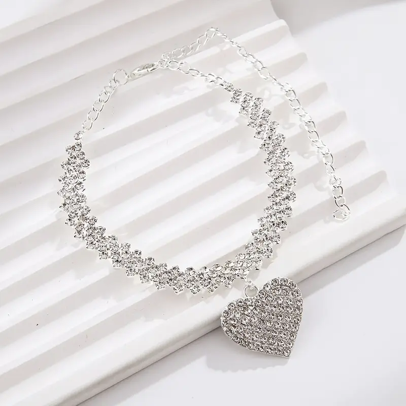 Rose- Silver Heart Shape Anklet