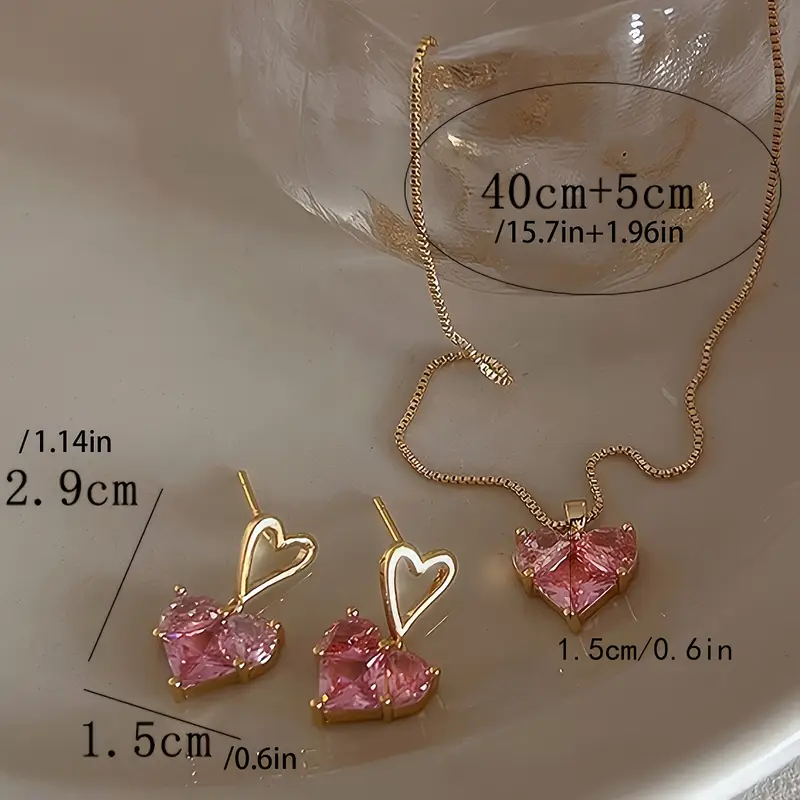 Y2K-Inspired 3pcs Heart Rhinestone Jewelry Set