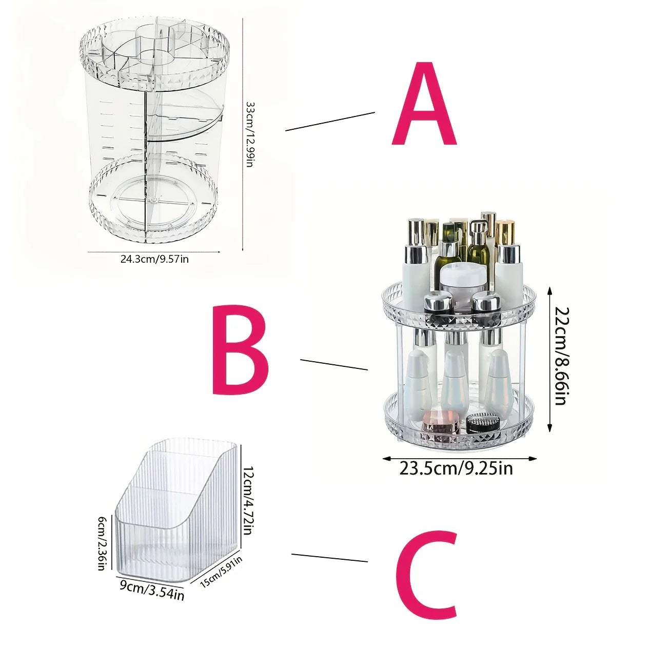 Adjustable Cosmetic Display Cabinet, Multifunctional Transparent Three-Tier