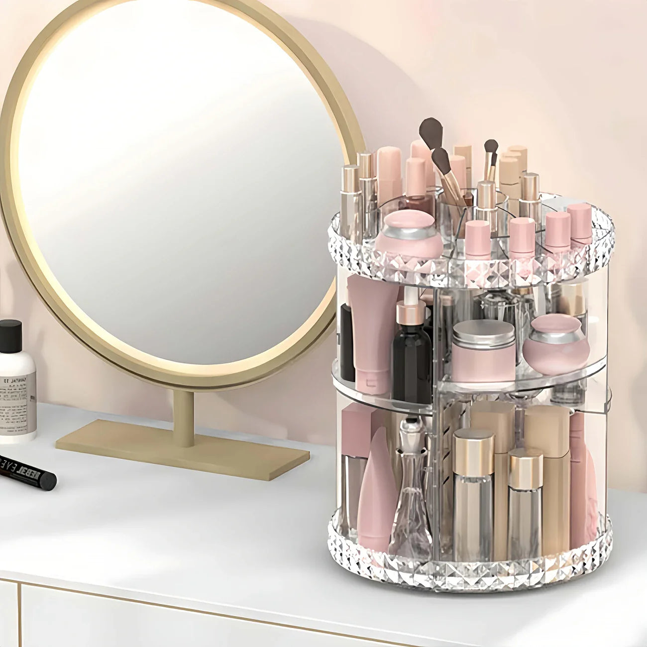 Adjustable Cosmetic Display Cabinet, Multifunctional Transparent Three-Tier