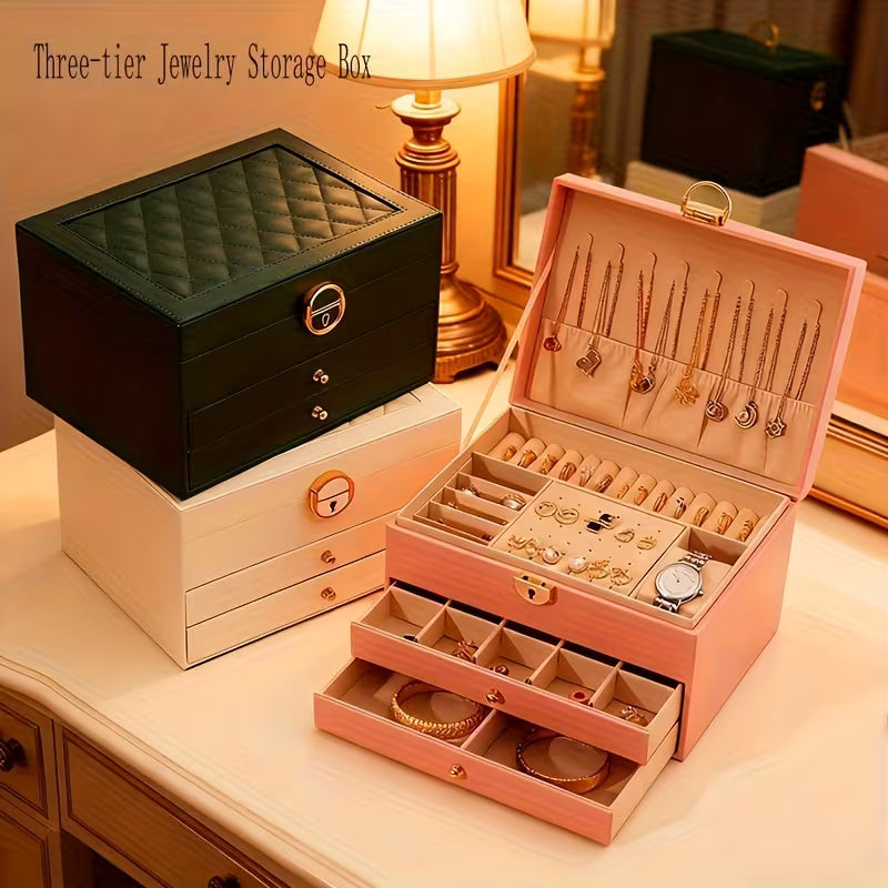 Luxury Three Layers High Quality Leather Jewelry Box