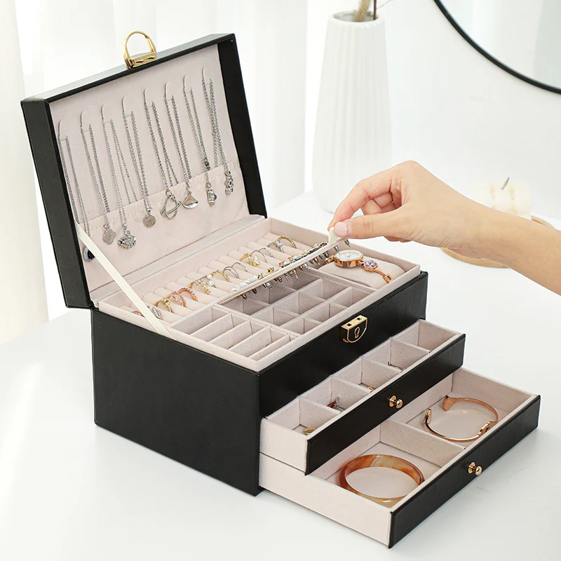 Luxury Three Layers High Quality Leather Jewelry Box