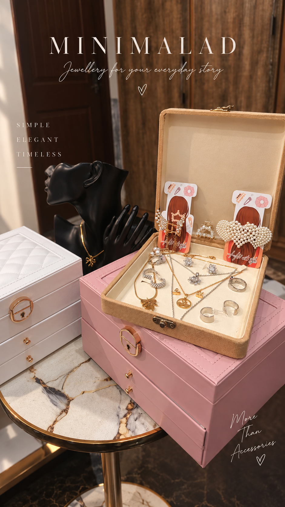 Three-Layer Jewellery Box — Velvet-Lined (+ FREE Crystal Set)