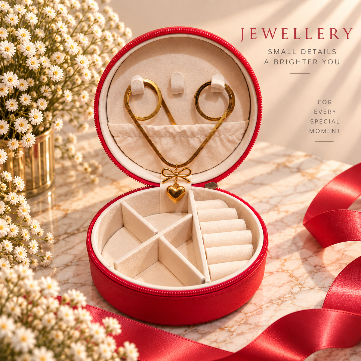 Round Jewelry Box & Organizer with free heart necklace