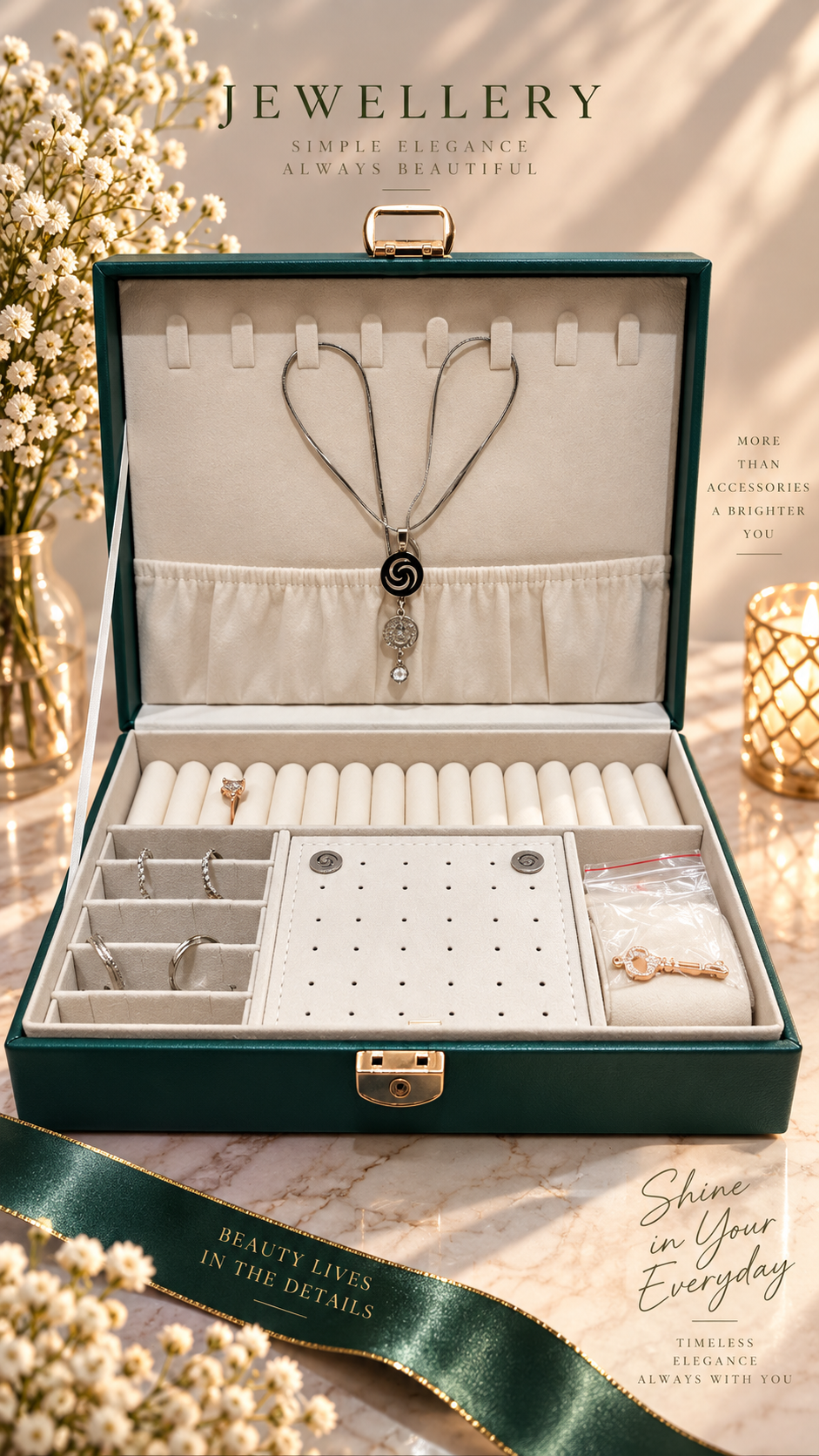 Luxury single layer Jewelry Organizer ( + Free set of 5 piece jewelry bundle)
