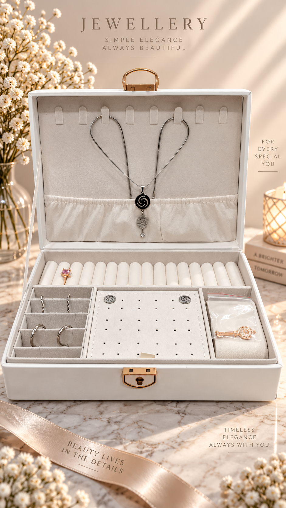Luxury single layer Jewelry Organizer ( + Free set of 5 piece jewelry bundle)