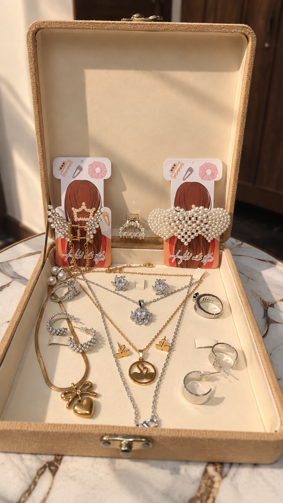 Three-Layer Jewellery Box — Velvet-Lined (+ FREE Crystal Set)