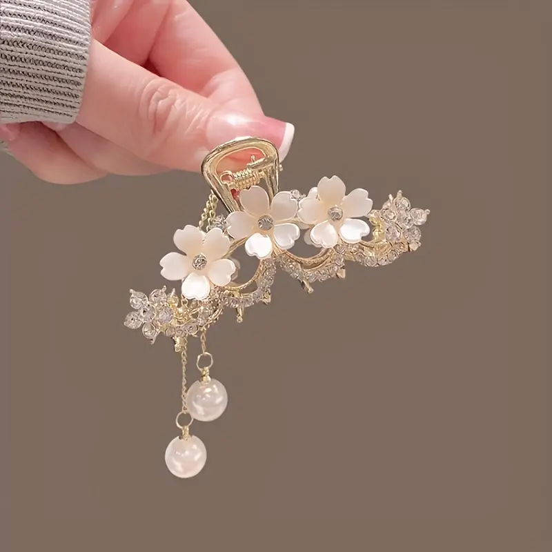 Rose Tassel Rhinestone Hair Clip